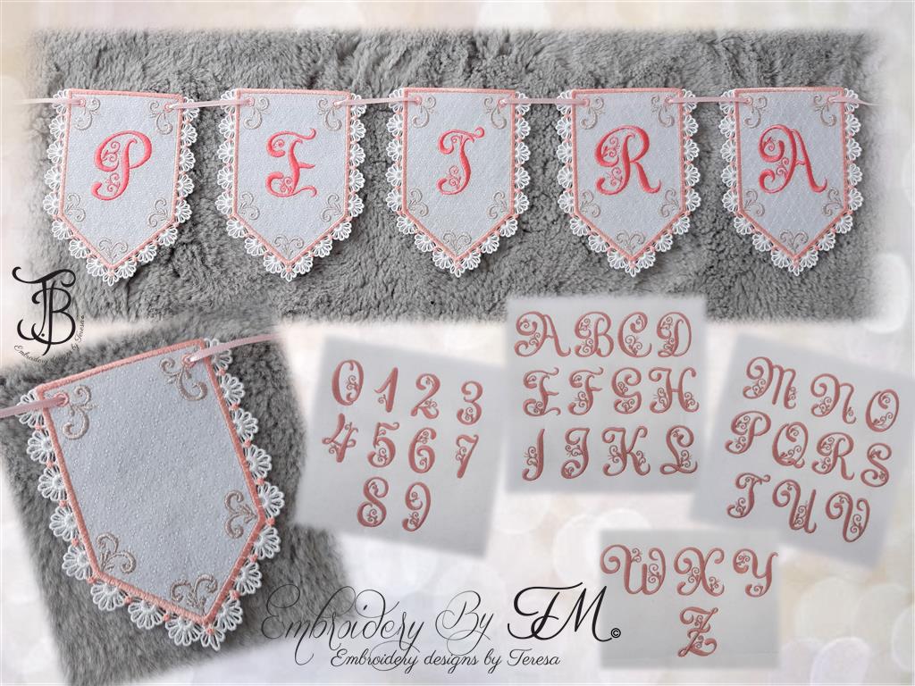 Banner - combination of felt and lace and alphabet/5x7 hoop