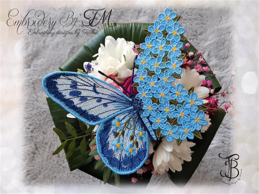 Butterfly with forget-me-nots / 5x7 hoop