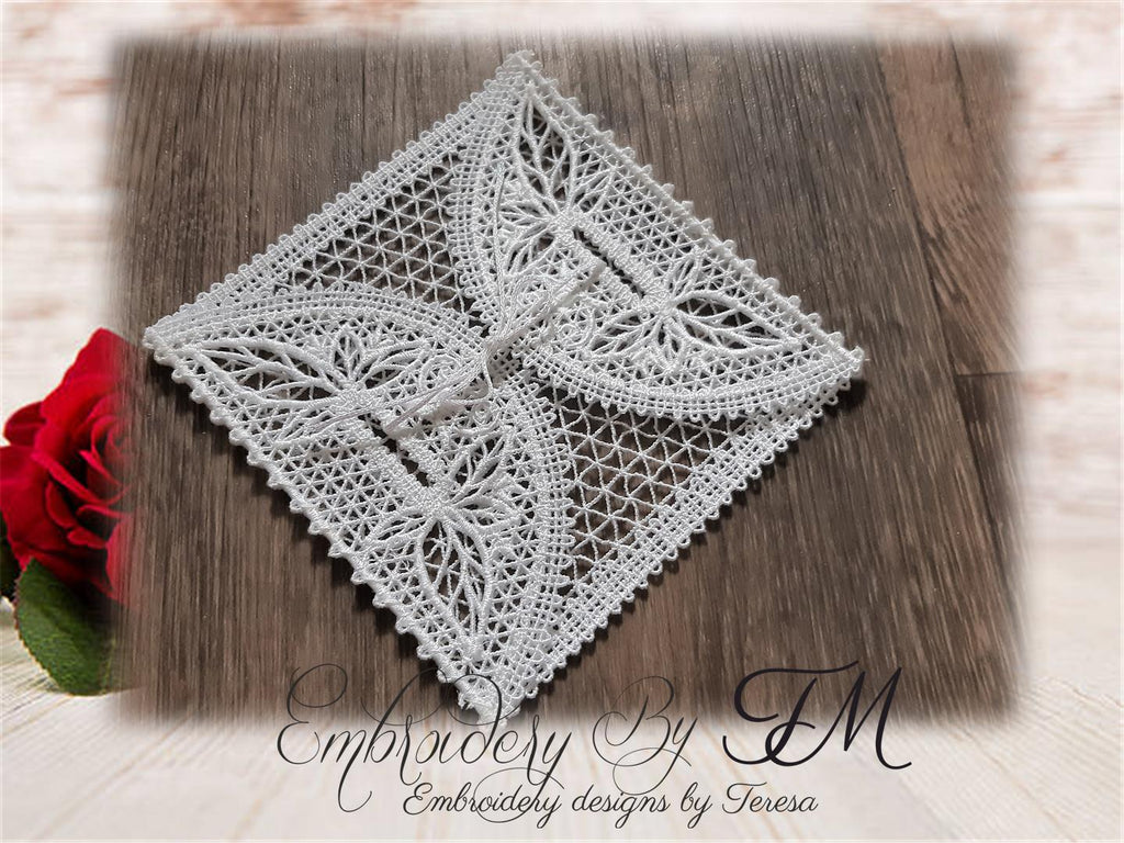 Envelope lace with leaves  No. 1/ 5x7 hoop