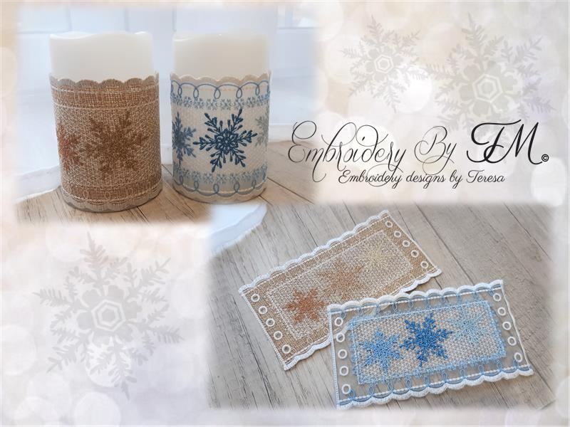 Large set with snowflakes / design on organza or fabric