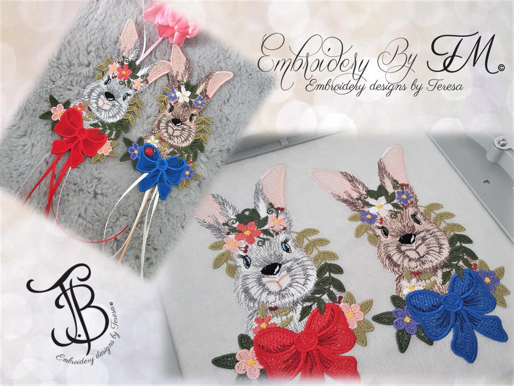 Easter rabbit with flowers / 5x7 hoop
