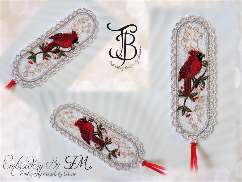 Bookmark with Red Cardinal/ 5x7 hoop