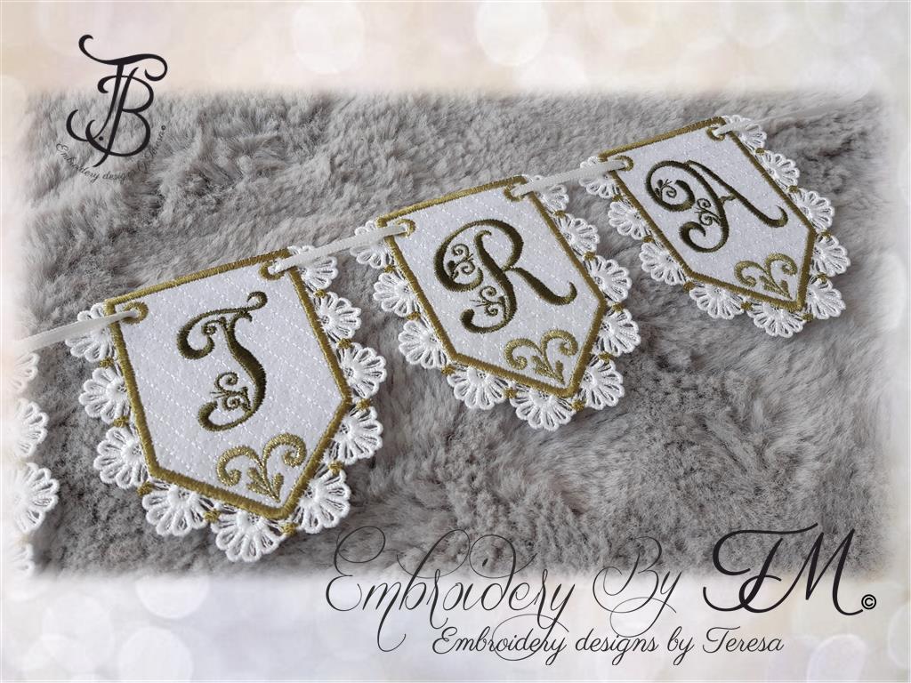 Banner - combination of felt and lace and alphabet/4x4 hoop