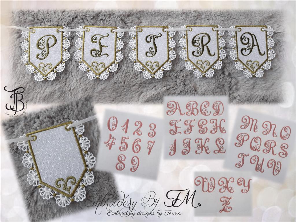 Banner - combination of felt and lace and alphabet/4x4 hoop